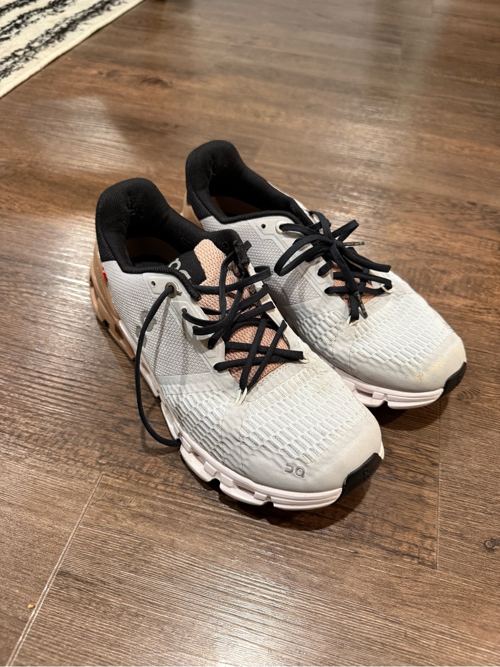 On Cloud Athletic Running Shoes - White with Black and Pink Accents